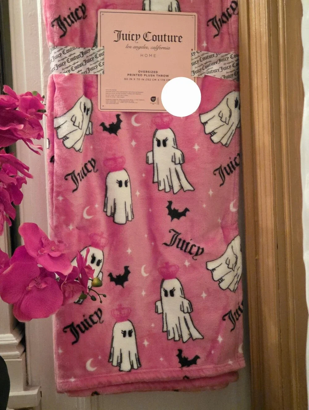 Juicy Couture Halloween PINK Ghost Plush Throw Blanket